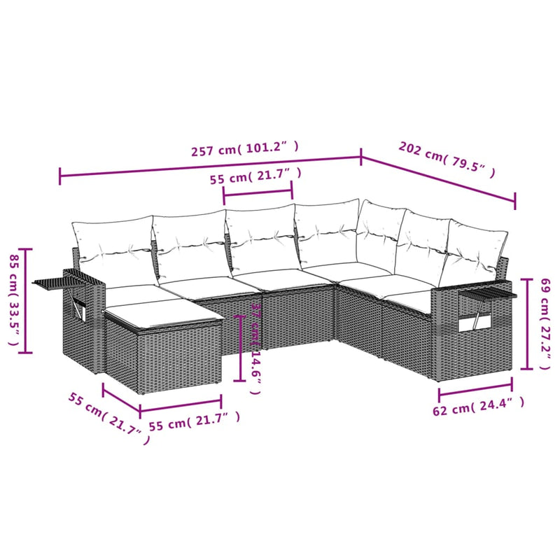 Set canapele de grădină, 7 piese, cu perne, gri, poliratan