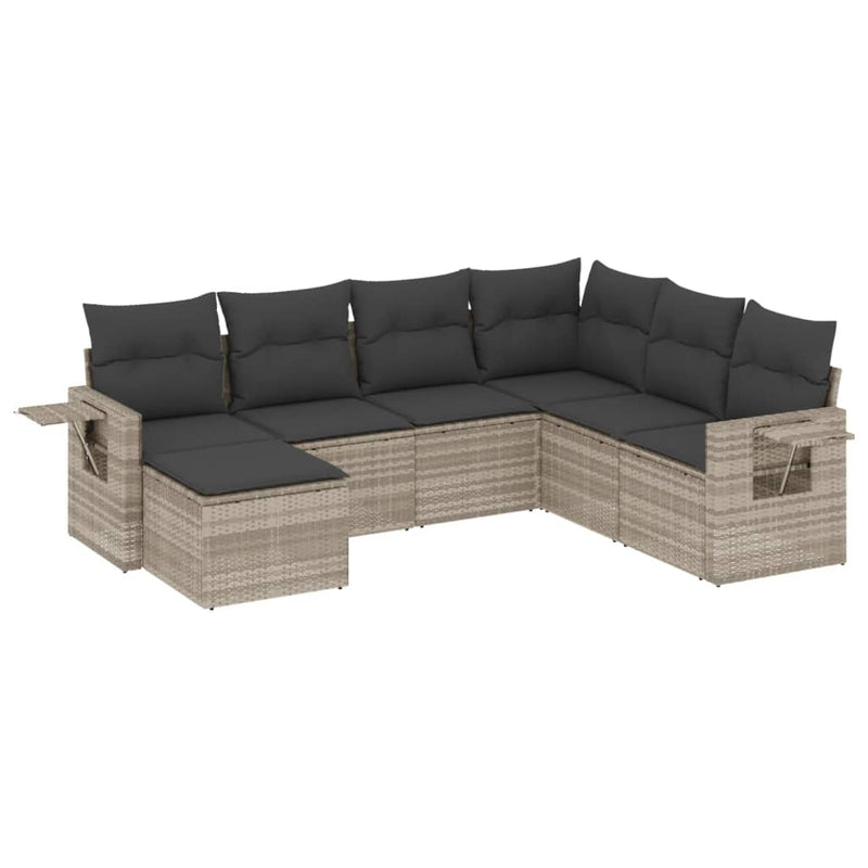 Set canapele de grădină cu perne, 7piese gri deschis poliratan