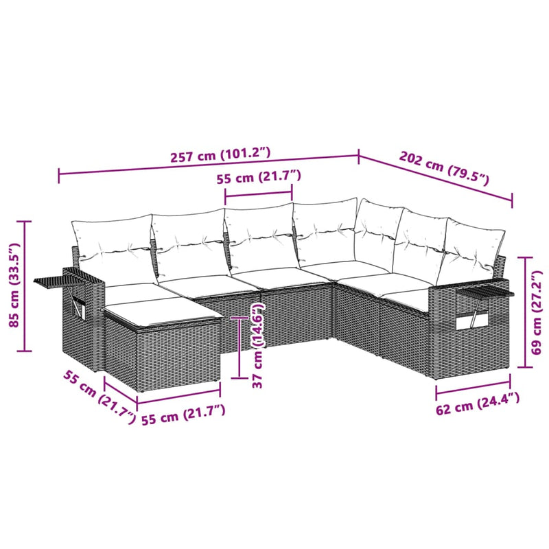 Set canapele de grădină cu perne, 7piese gri deschis poliratan