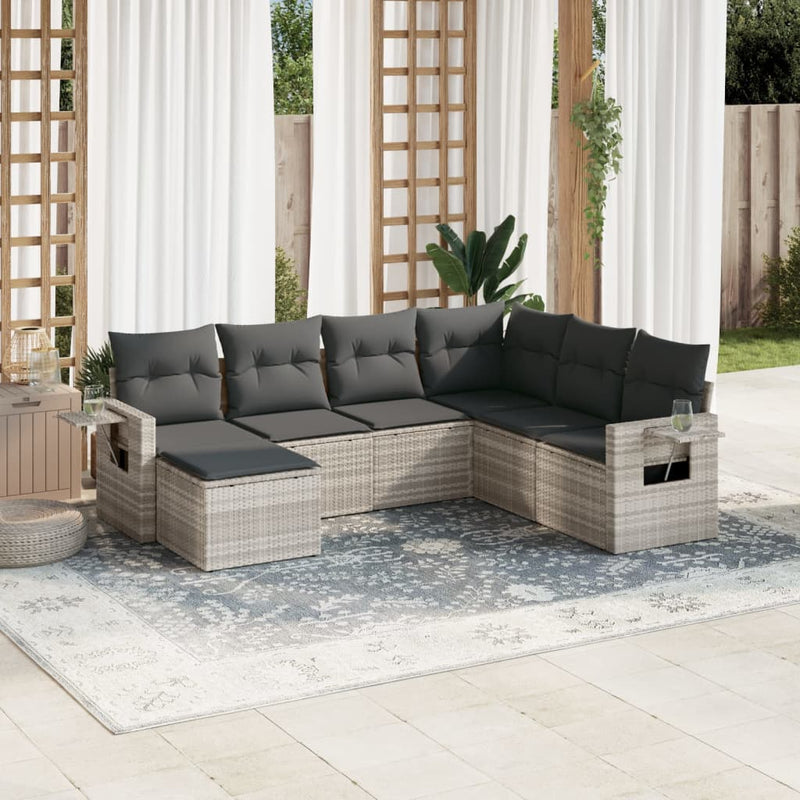 Set canapele de grădină cu perne, 7piese gri deschis poliratan