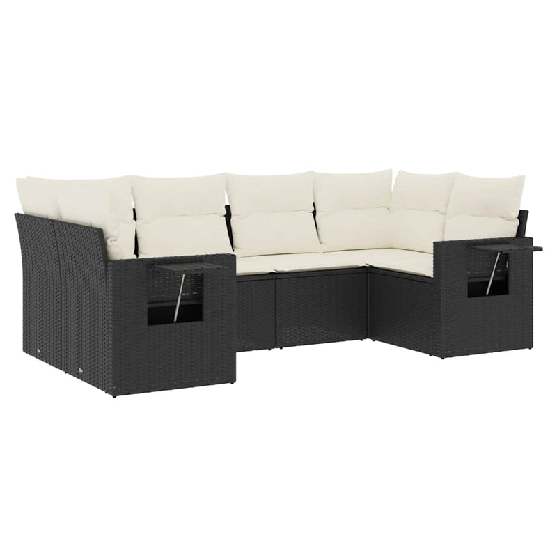 Set mobilier de grădină cu perne, 6 piese, negru, poliratan