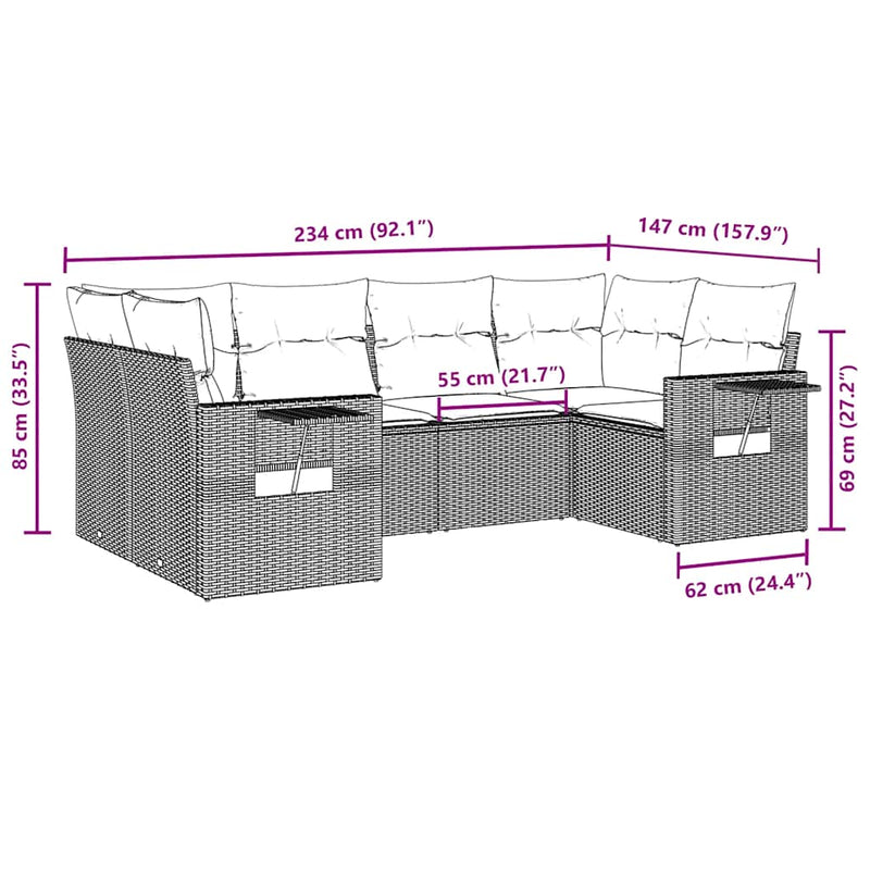 Set mobilier de grădină cu perne, 6 piese, negru, poliratan