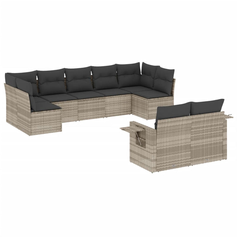 Set canapele de grădină cu perne, 9 piese gri deschis poliratan