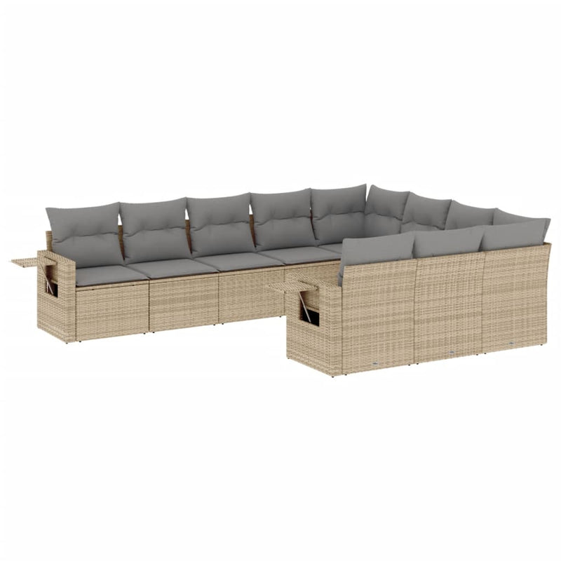 Set canapele de grădină cu perne, 10 piese, bej, poliratan
