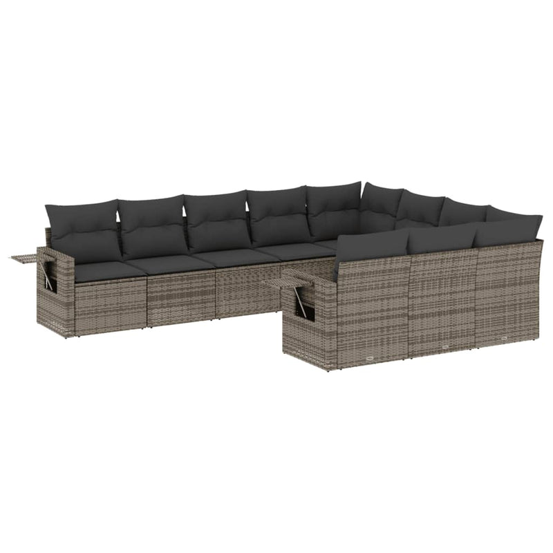 Set mobilier de grădină cu perne, 10 piese, gri, poliratan