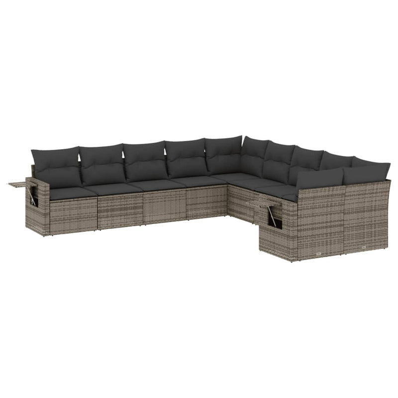 Set mobilier de grădină cu perne, 10 piese, gri, poliratan