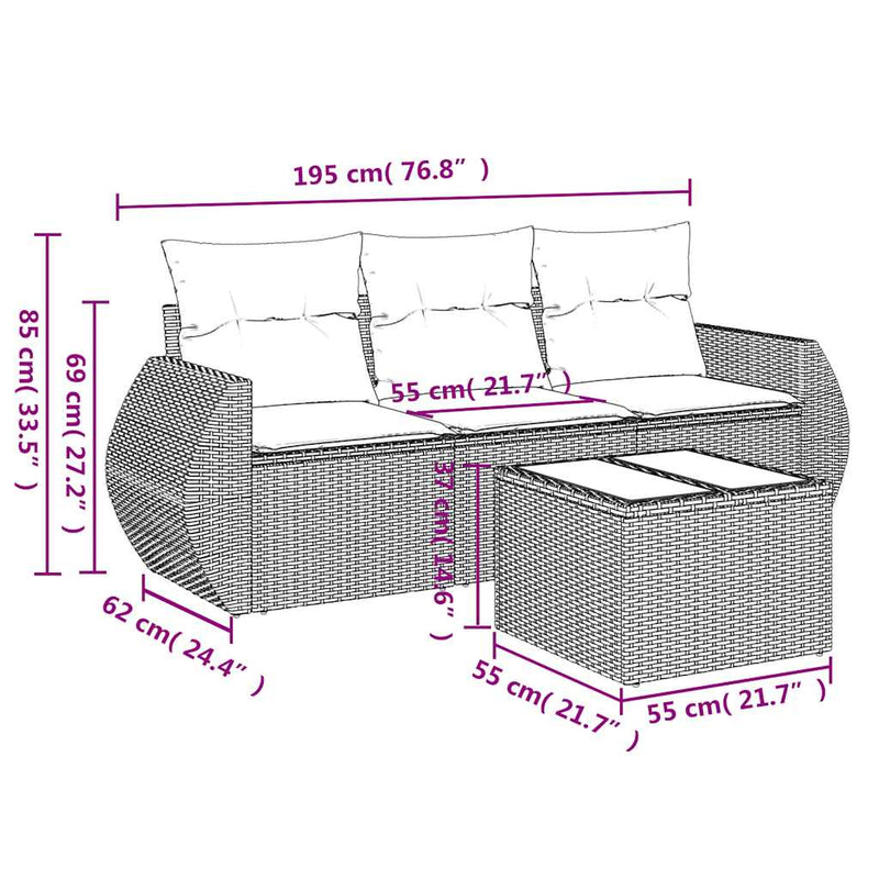 Set mobilier de grădină cu perne, 4 piese, negru, poliratan