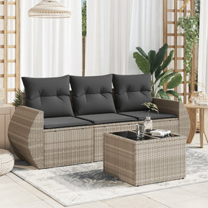 Set canapea de grădină cu perne, 4 piese, gri deschis poliratan