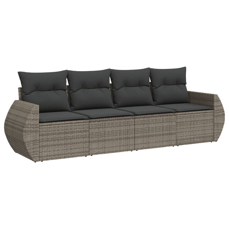 Set canapea de grădină cu perne, 4 piese, gri, poliratan