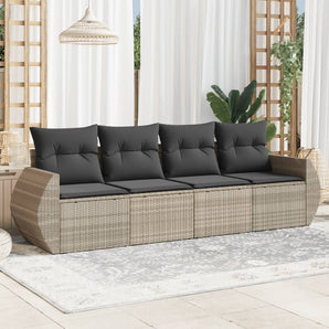Set canapea de grădină cu perne, 4 piese, gri deschis poliratan
