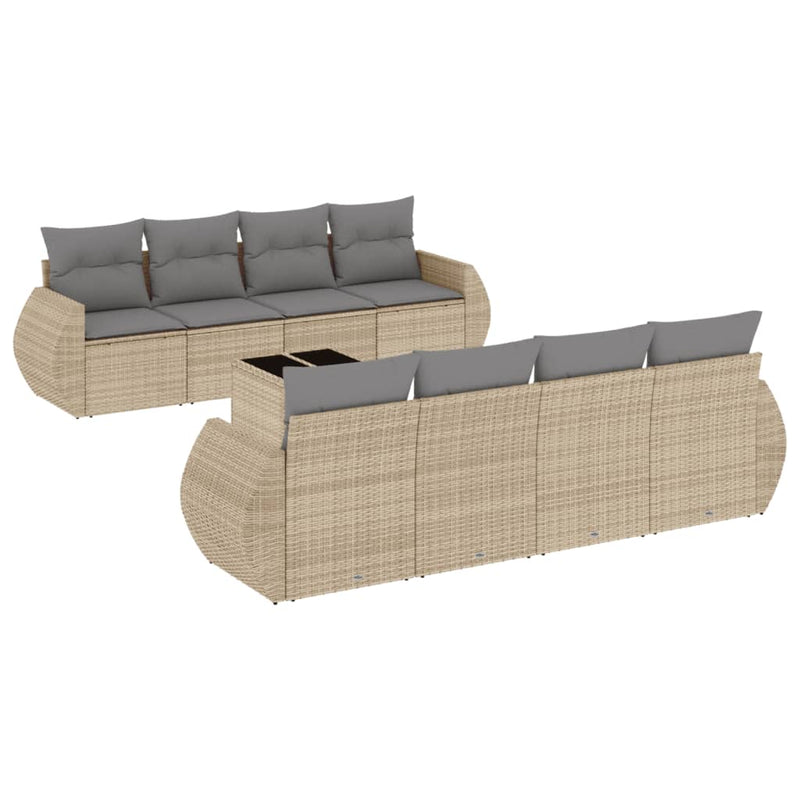 Set canapele de grădină, 9 piese, cu perne, bej, poliratan
