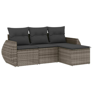 Set canapea de grădină cu perne, 4 piese, gri, poliratan