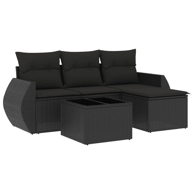 Set mobilier de grădină cu perne, 5 piese, negru, poliratan