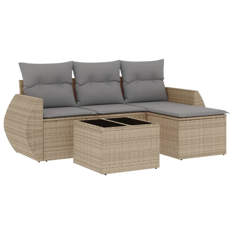 Set canapele de grădină cu perne, 5 piese, bej, poliratan