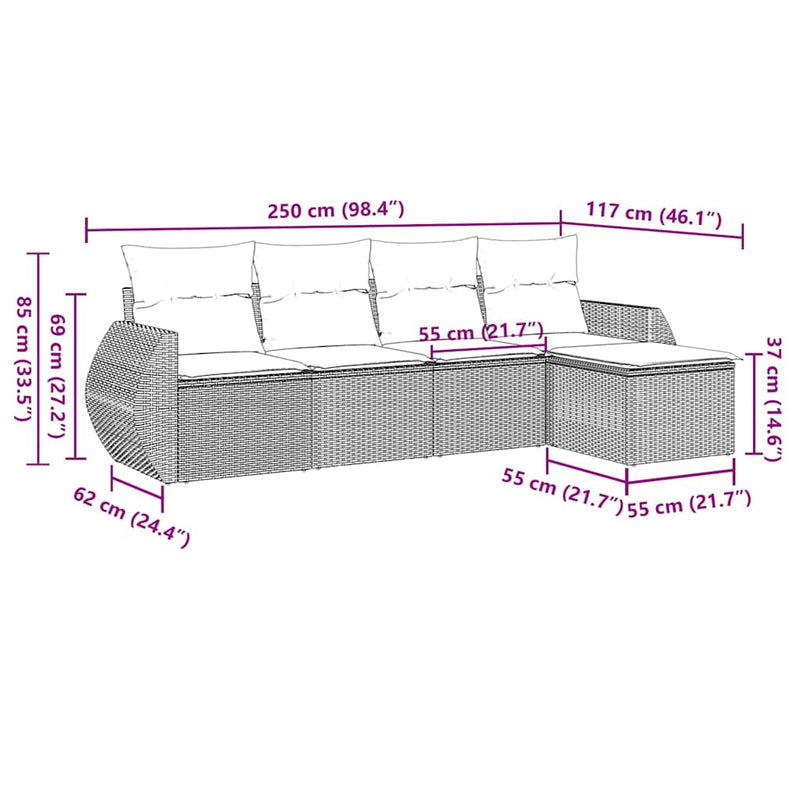 Set canapele de grădină cu perne, 5 piese gri deschis poliratan