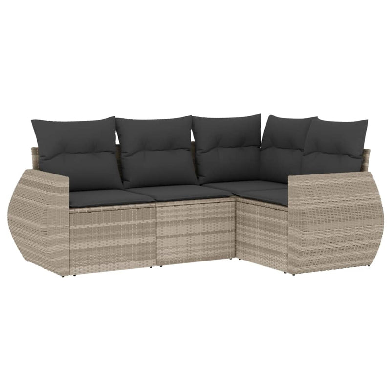 Set canapea de grădină cu perne, 4 piese, gri deschis poliratan