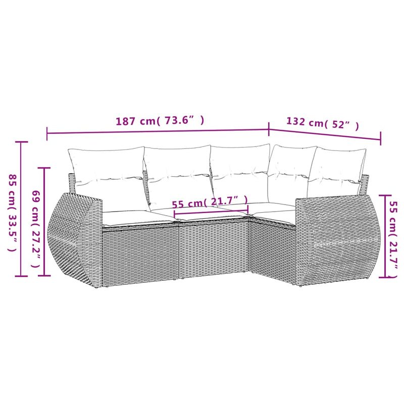 Set canapea de grădină cu perne, 4 piese, gri deschis poliratan