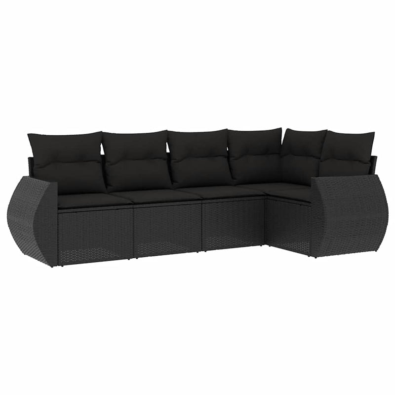 Set mobilier de grădină cu perne, 5 piese, negru, poliratan