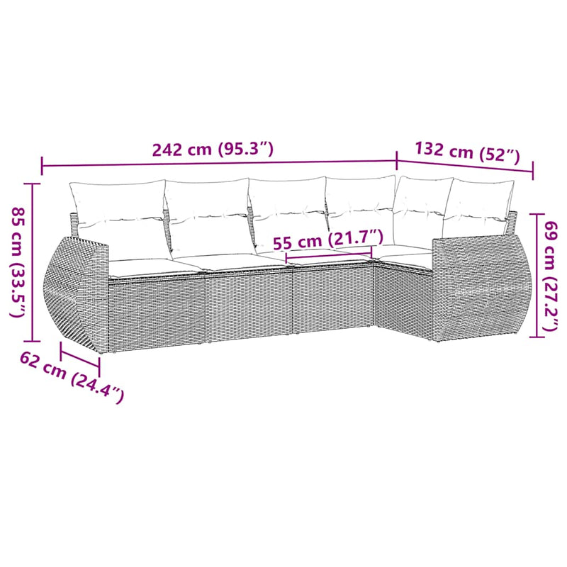 Set mobilier de grădină cu perne, 5 piese, negru, poliratan