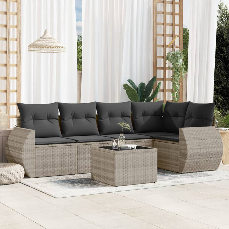 Set canapele de grădină cu perne, 6 piese gri deschis poliratan