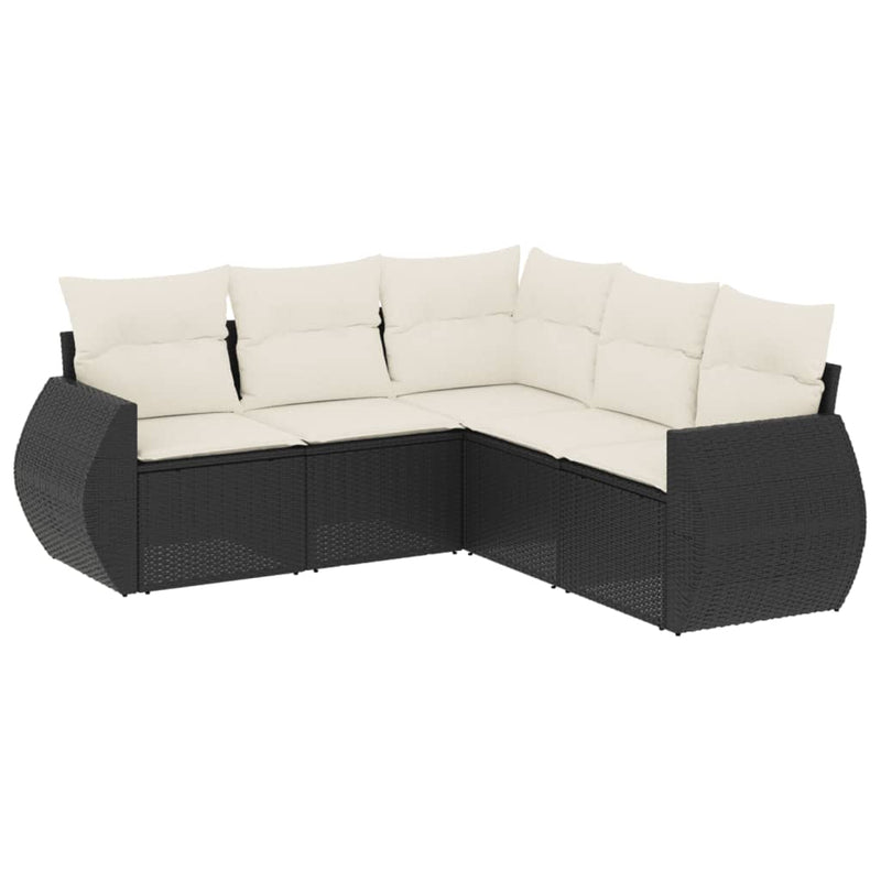 Set mobilier de grădină cu perne, 5 piese, negru, poliratan