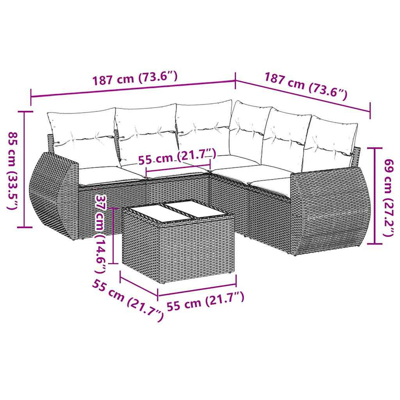 Set mobilier de grădină cu perne, 6 piese, negru, poliratan