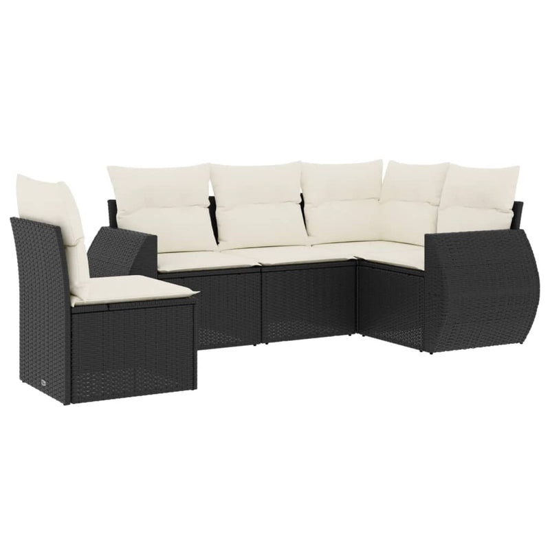Set mobilier de grădină cu perne, 5 piese, negru, poliratan