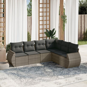 Set mobilier grădină cu perne, 6 piese, gri, poliratan