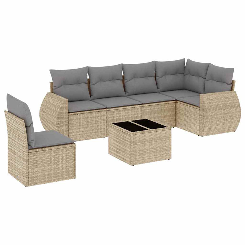 Set canapele de grădină, 7 piese, cu perne, bej, poliratan