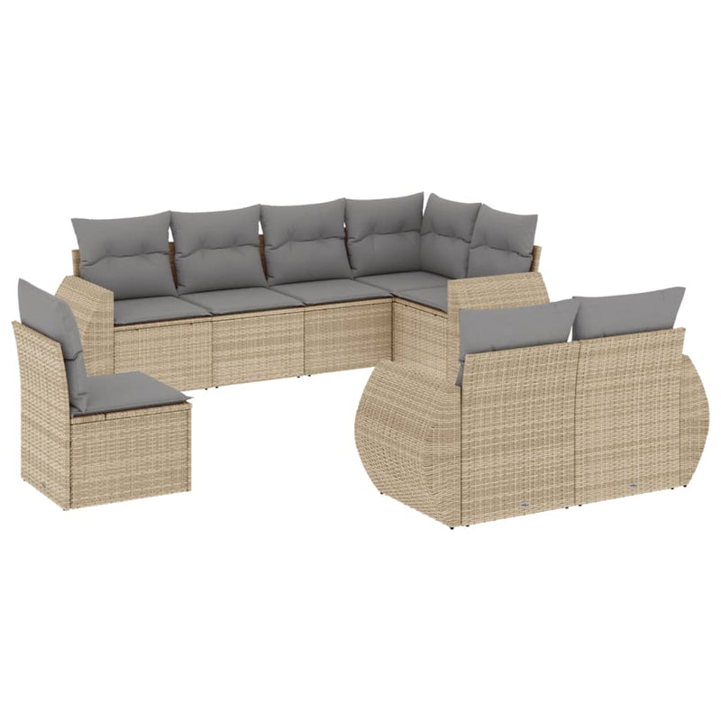 Set canapele de grădină, 8 piese, cu perne, bej, poliratan