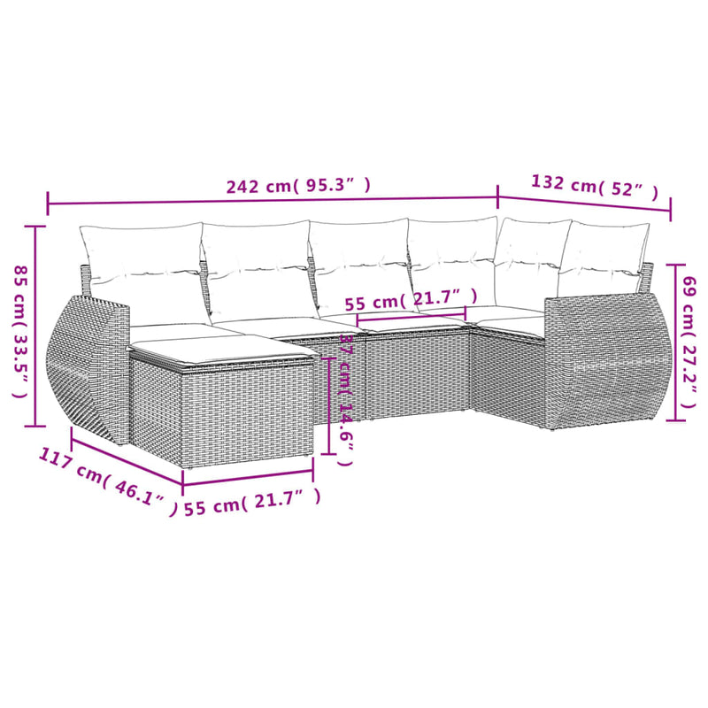 Set mobilier de grădină cu perne, 6 piese, negru, poliratan