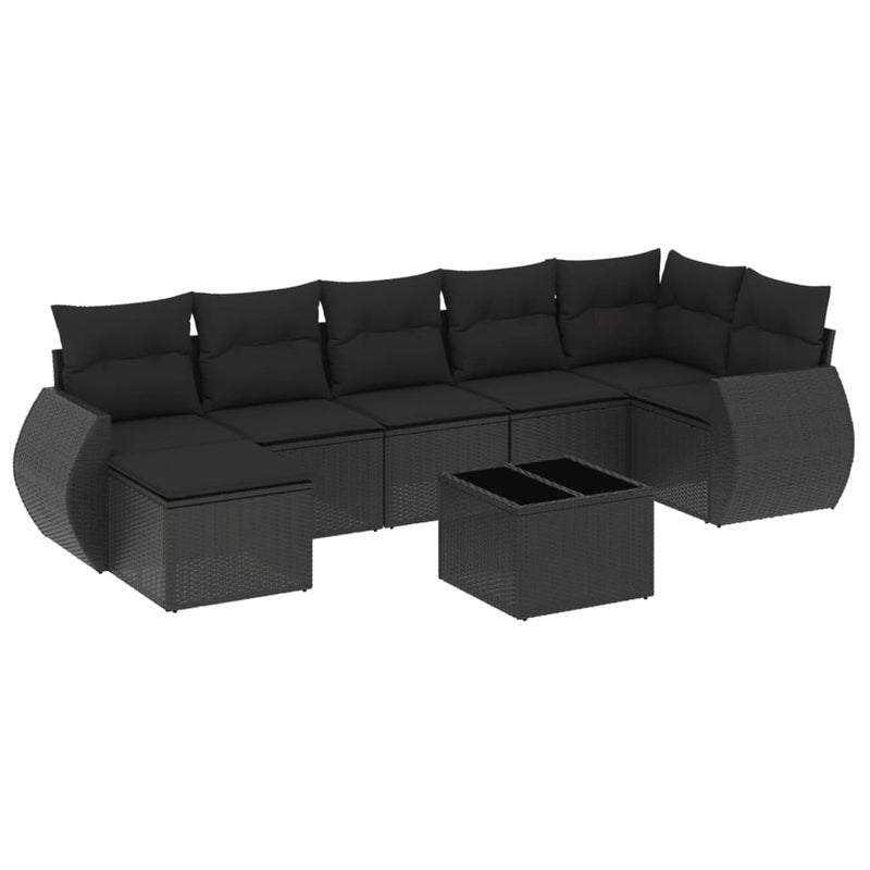 Set mobilier de grădină cu perne, 8 piese, negru, poliratan