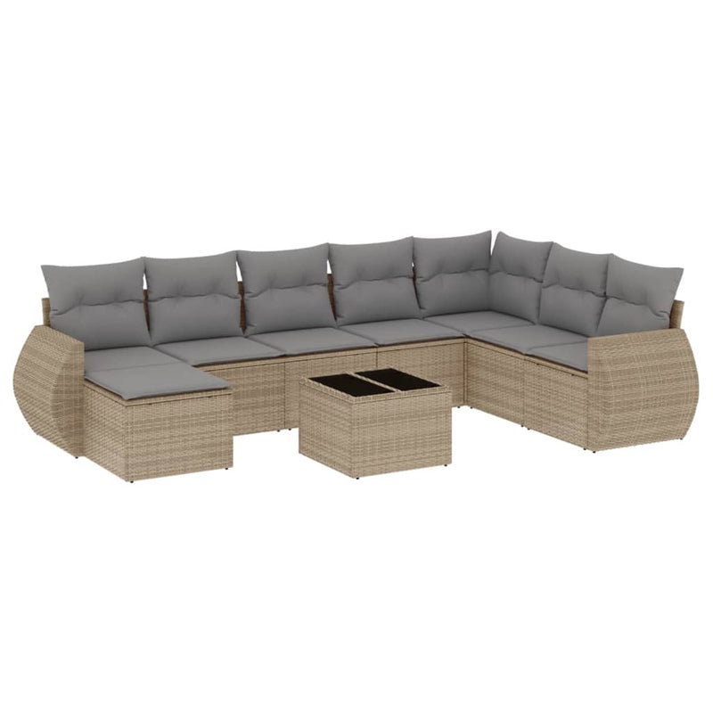Set canapele de grădină, 9 piese, cu perne, bej, poliratan