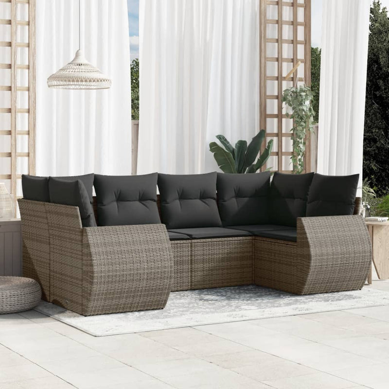 Set mobilier grădină cu perne, 6 piese, gri, poliratan