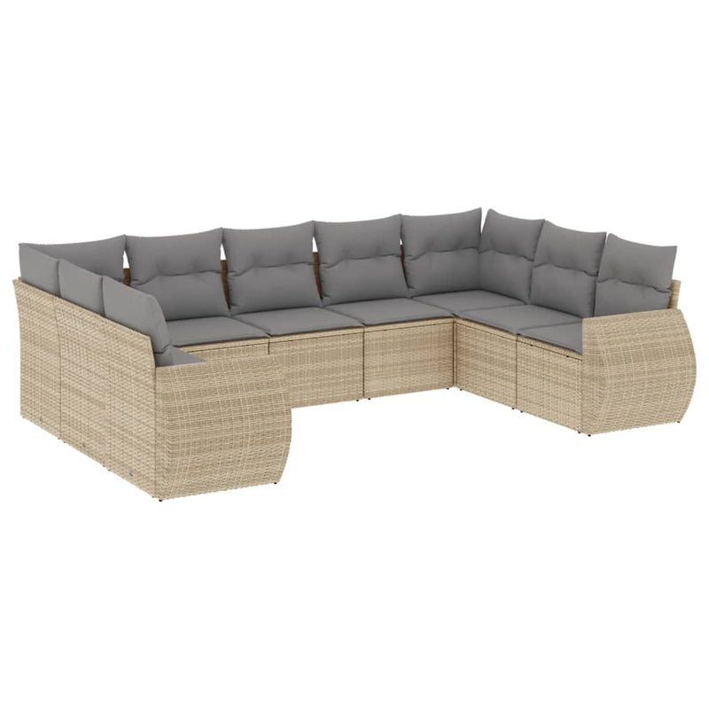 Set canapele de grădină, 9 piese, cu perne, bej, poliratan