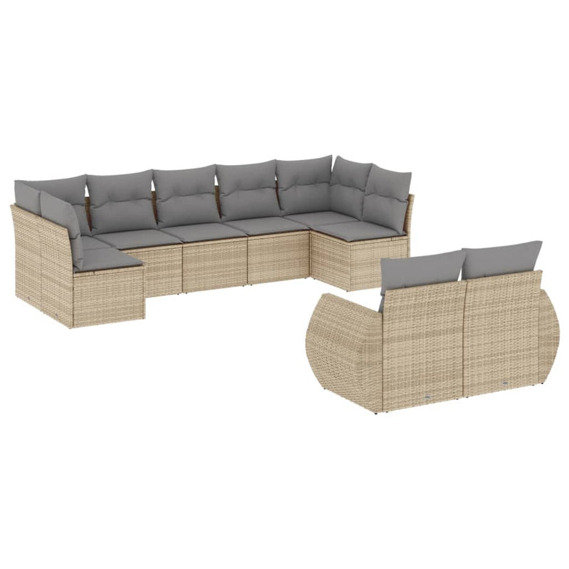 Set canapele de grădină, 9 piese, cu perne, bej, poliratan