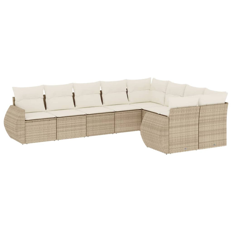 Set canapele de grădină, 9 piese, cu perne, bej, poliratan