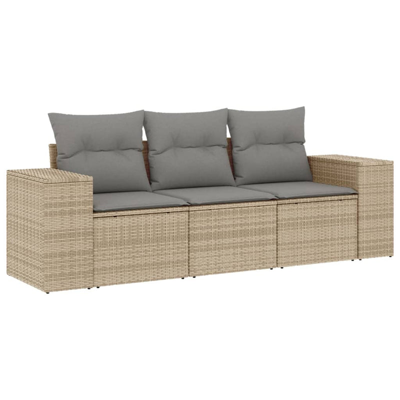 Set canapele de grădină, 3 piese, cu perne, bej, poliratan
