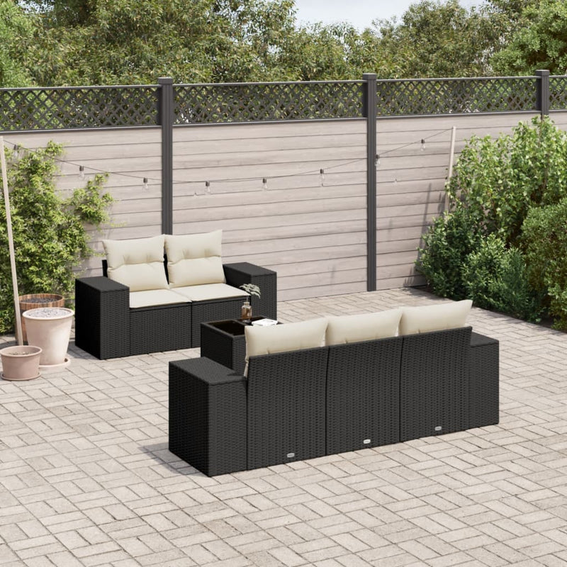 Set mobilier de grădină cu perne, 6 piese, negru, poliratan