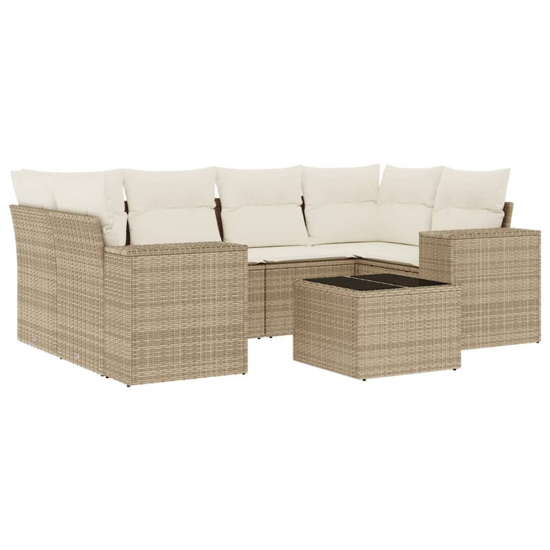 Set canapele de grădină, 7 piese, cu perne, bej, poliratan