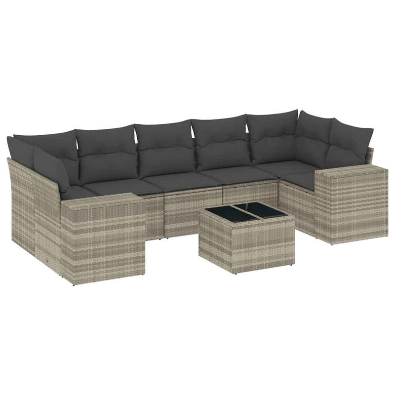 Set mobilier de grădină cu perne, 8 piese gri deschis poliratan
