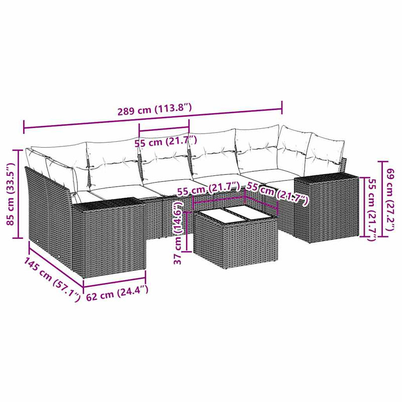 Set mobilier de grădină cu perne, 8 piese gri deschis poliratan