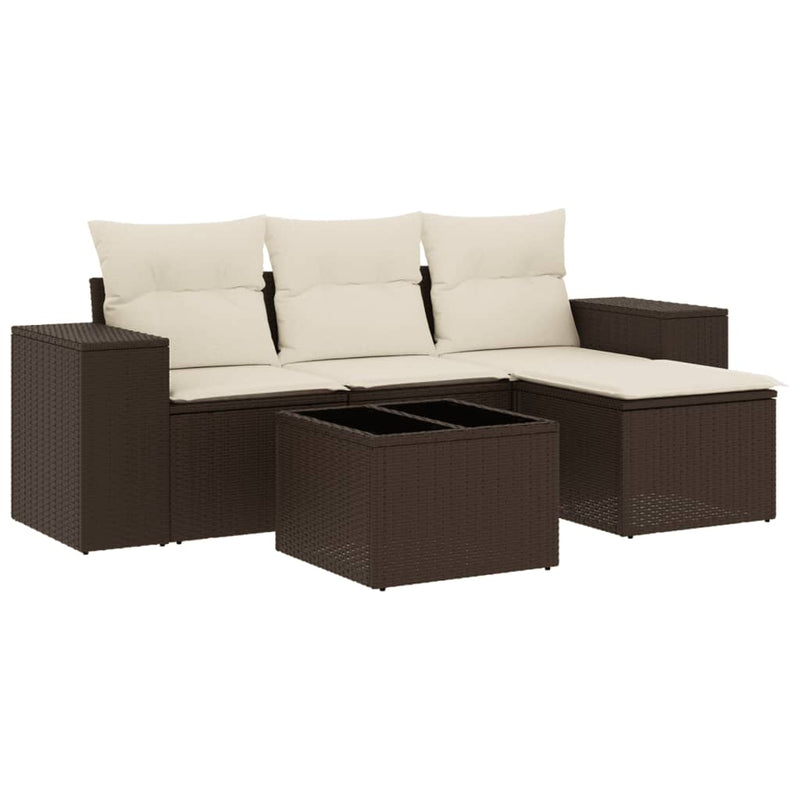 Set canapele de grădină cu perne, 5 piese, maro, poliratan
