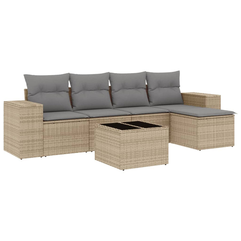 Set canapele de grădină cu perne, 6 piese, bej, poliratan