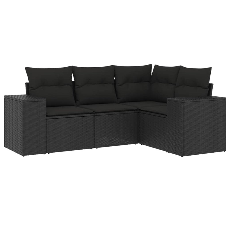 Set mobilier de grădină cu perne, 4 piese, negru, poliratan