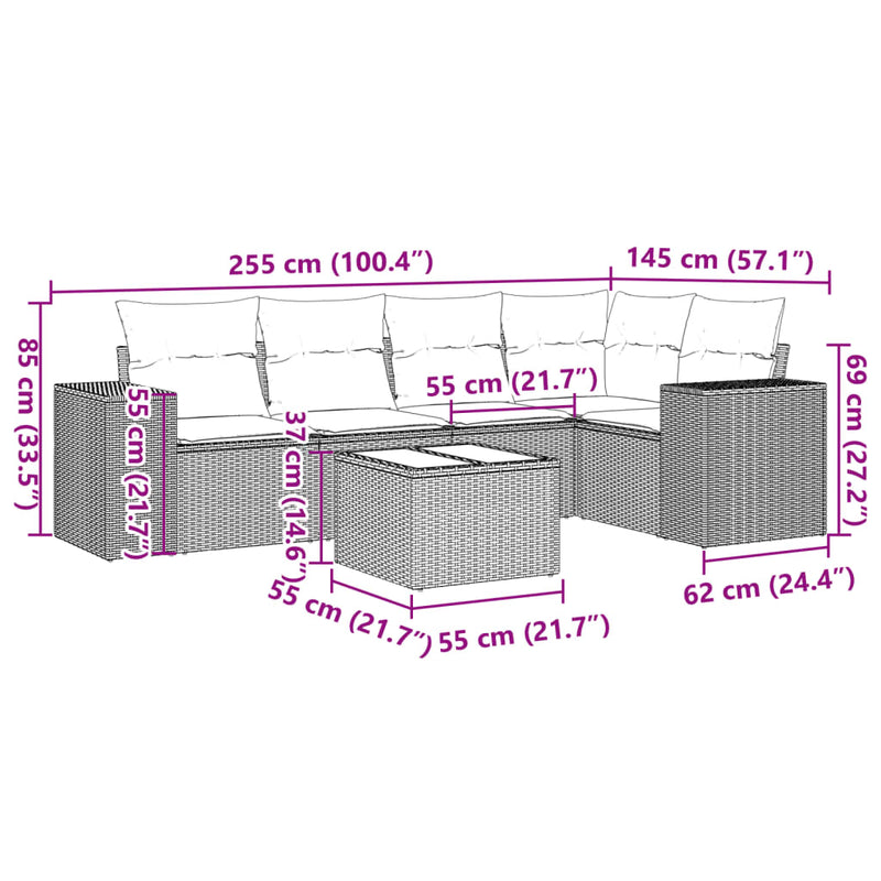 Set mobilier de grădină cu perne, 6 piese, negru, poliratan