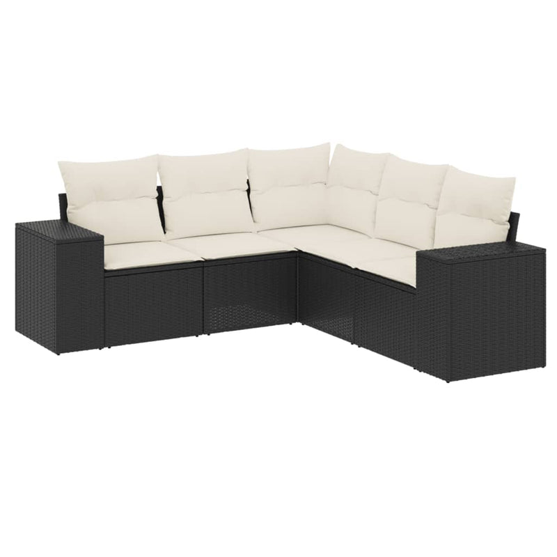 Set mobilier de grădină cu perne, 5 piese, negru, poliratan