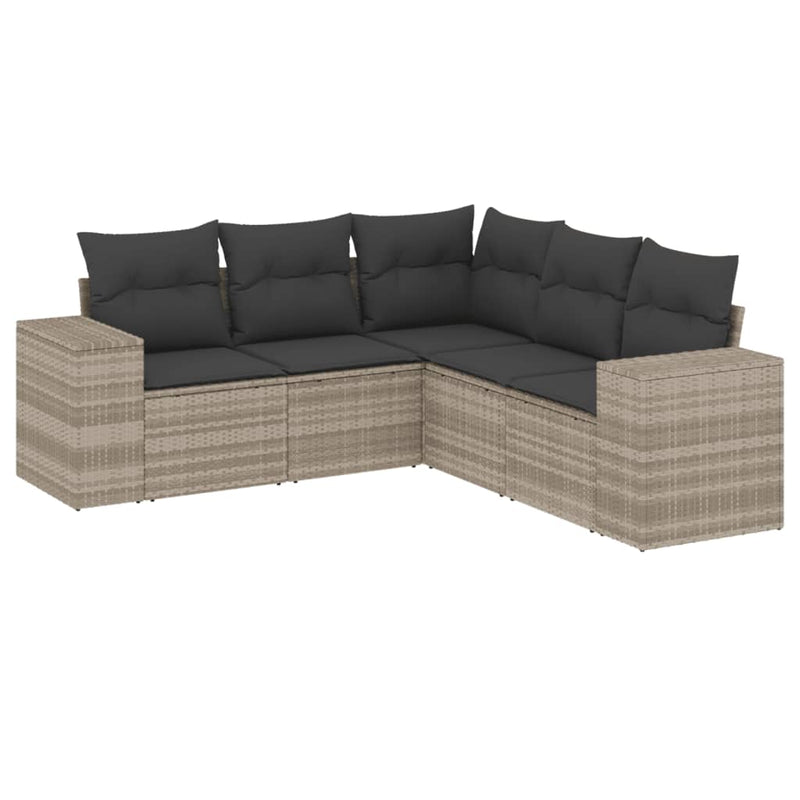 Set canapele de grădină cu perne, 5 piese gri deschis poliratan