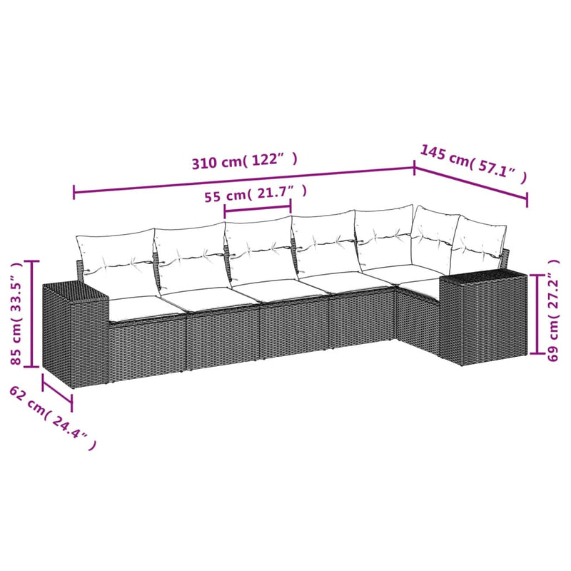 Set mobilier grădină cu perne, 6 piese, gri, poliratan