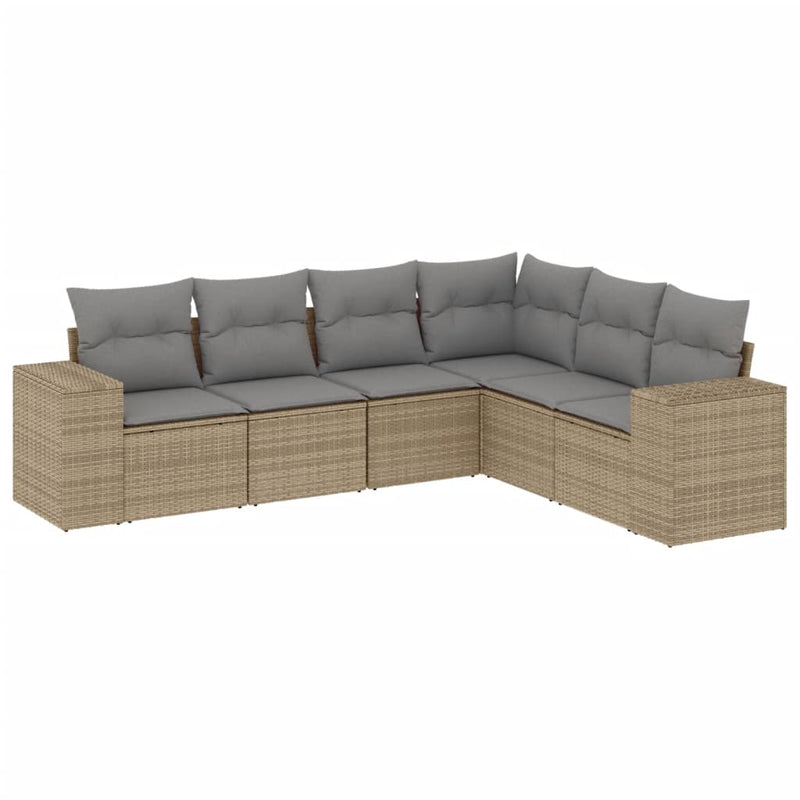 Set canapele de grădină cu perne, 6 piese, bej, poliratan
